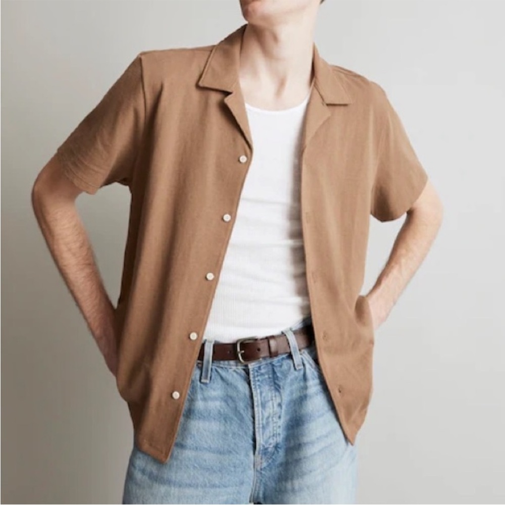 ✨MADEWELL Knit Easy Organic Cotton Camp Sz Large Shirt - Weathered Walnut✨
